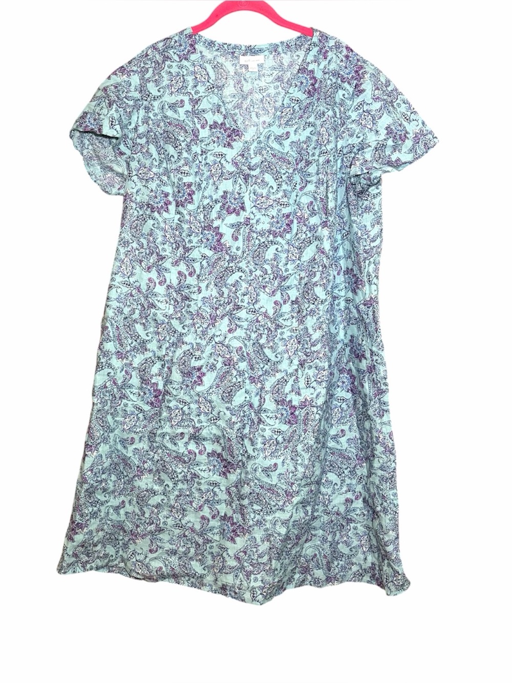 J.Jill 100% Linen Dress XL Blue Gray Abstract Print V Neck Relaxed Boho Minimali - Picture 2 of 5
